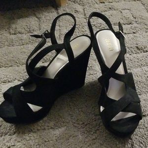Black faux suede wedge